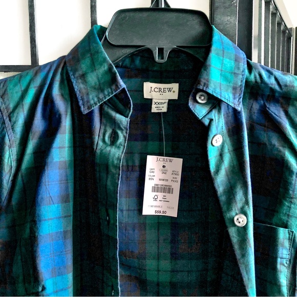 NEW!! J. Crew Blue/Green/Black Tartan Plaid Long Sleeve Button-up Shirt XXSP - Picture 6 of 10